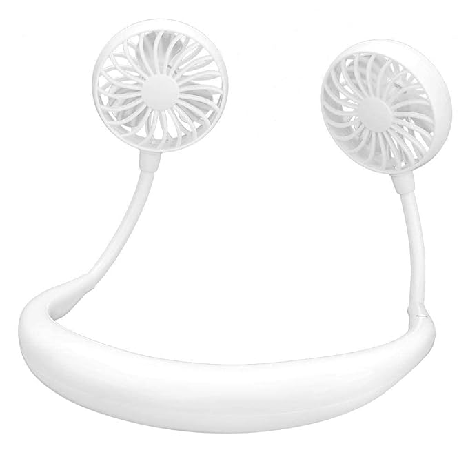 Portable bladeless neck fan in white color for hands-free cooling