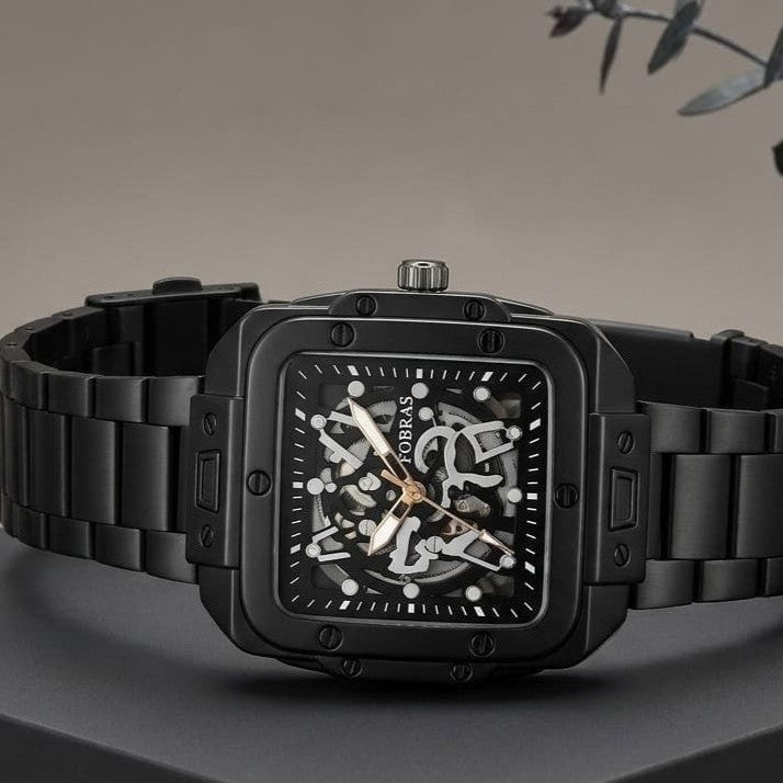 'Fobras Men's Black Skeleton Analog Watch