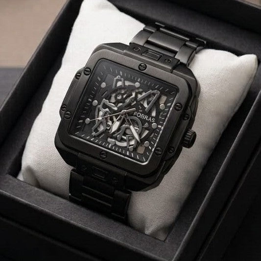 'Fobras Men's Black Skeleton Analog Watch