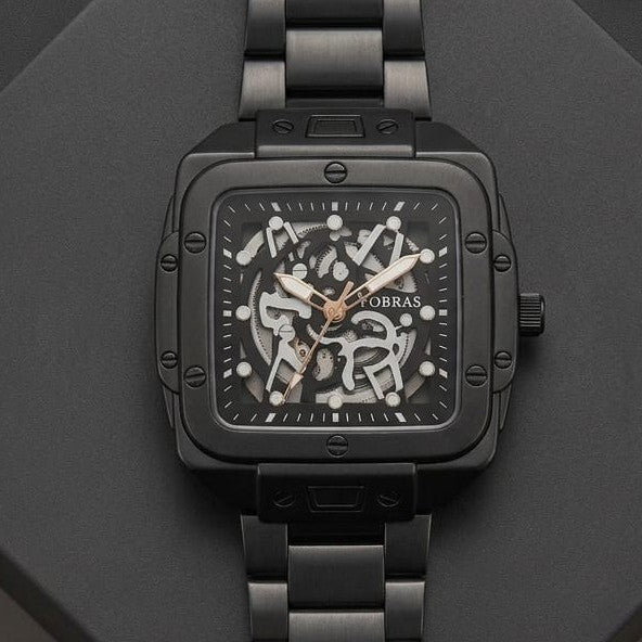 'Fobras Men's Black Skeleton Analog Watch