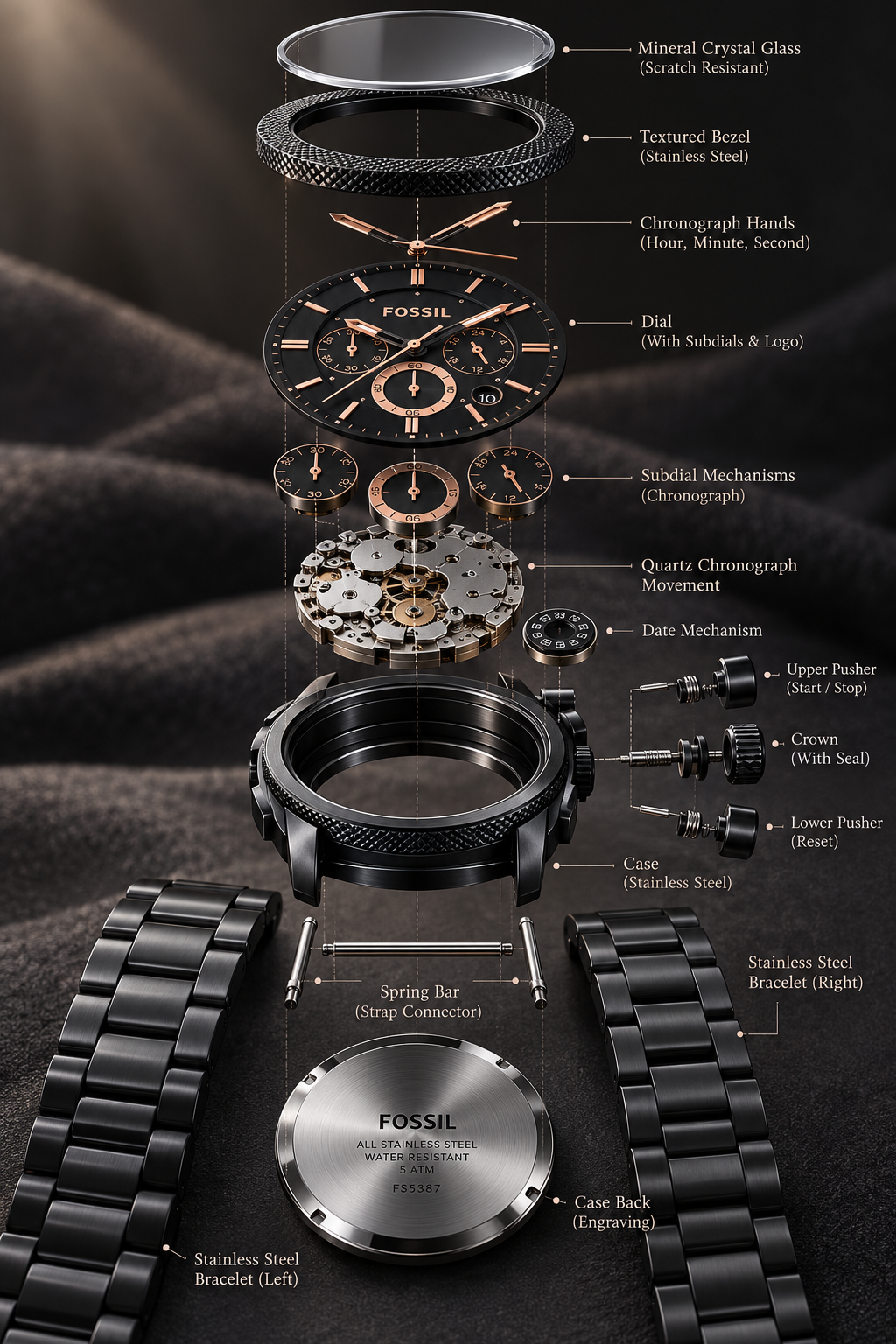Fossil men's Black Stainless Steel Watch
